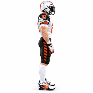 Ensemble d'uniformes de football américain personnalisés imprimés par sublimation Blanc Noir Orange Respirant Anti-humidité Rembourré Protection UV - Product Image 5