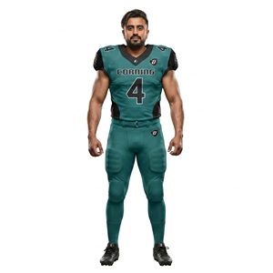 Maillot de football américain personnalisé OEM en gros, imprimé bleu sarcelle et noir, en maille Spandex, col en V, uniforme d'équipe, anti-humidité pour hommes - Product Image 1