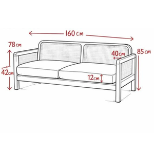 Durable Teak Wood Fabric Upholstered 2 Seater <b>Rattan</b> <b>Sofa</b> Luxury Classic Design for Indoor Living Space - Product Image 2