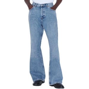 Men’s Vintage Western <b>Boot</b> Cut Denim Work Jeans Medium Wash Mid Waist Casual Summer Custom Stonewash Pants - Product Image 1