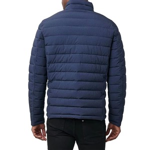 Veste d'hiver matelassée légère et chaude pour homme, personnalisée, bleu marine, avec doublure orange, col montant, style doudoune, vente en gros, marque - Product Image 6