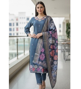 Kurtis de Algodón y Seda Color Azul Agua, a la Moda, para Oficina y Uso Diario, a Precio de Mayoreo, Conjuntos de Kurti Casuales - Product Image 1