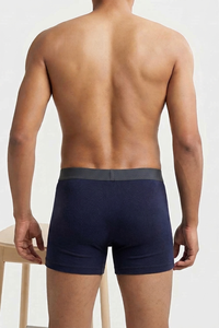 Caleçons boxeurs mi-taille pour hommes, noirs unis, 100 % coton tricoté, respirants - Product Image 3