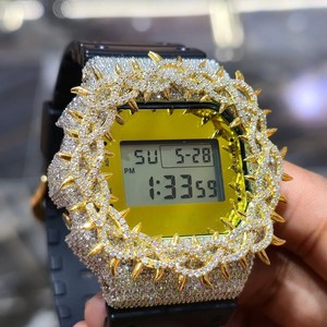 Reloj de Cuarzo Digital con Incrustaciones de Diamantes de Imitación, Correa de Acero Inoxidable de 20 mm, Esfera Cuadrada, Unisex, Estilo Hip Hop, Cierre de Pulsera para Niños - Product Image 6