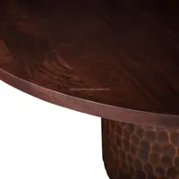Mesa de Centro Moderna de Diseño de Alta Gama con Tapa de Aluminio y Madera, Mueble para Sala de Estar, Mesa Consola con Diseño Costero y Tapa de Vidrio