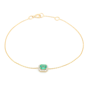 Magnifique Bracelet Halo Solitaire Unisexe en Or Jaune Véritable K14 avec Émeraude et Diamant, Pierre de Naissance de Mai, pour un Port Quotidien - Product Image 6