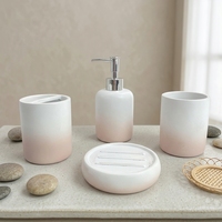 Distributeur de savon en résine blanche et rose, accessoire de salle de bain, porte-brosse, 4 pièces