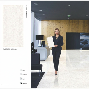 Carreaux de porcelaine brillants Carrara Bianco 800x1600mm, design marbre blanc, garantie à vie, épaisseur 10mm, pour piscine, Afrique - Product Image 1