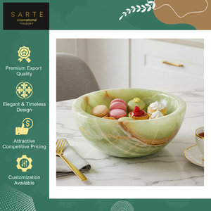 Bol de luxe en onyx vert poli, fait main, de qualité supérieure, résistant à la chaleur, compatible lave-vaisselle, avec un design élégamment sculpté, en vente - Product Image 3