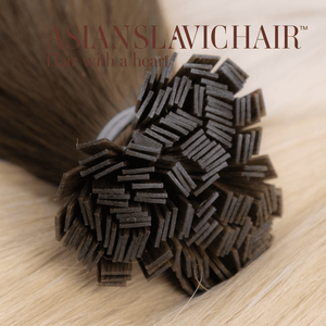 Extensions professionnelles de cheveux crus à pointe plate en kératine italienne 100% Remy Hair avec des cheveux slaves et vietnamiens - Product Image 4