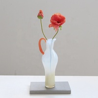 Vase en verre soufflé à la bouche Bixuan, style moderne, blanc brumeux, marron, jaune, avec poignée, porte-fleurs, décoration de centre de table pour mariage
