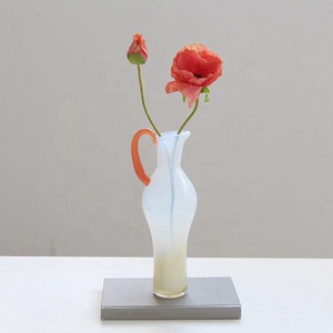 Vasi in Vetro Soffiato a Bocca Bixuan, Bianco Nebbia, Marrone, Giallo, Arancione, con Manico, Porta Fiori, Decorazione Centrotavola per Matrimoni - Product Image 4