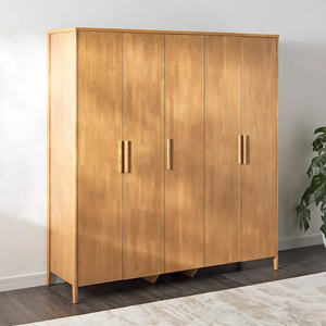 Modern <b>Wardrobe</b> Cabinet Flat Panel Door Hinged Design Metal Handle MDF Material Freestanding Bedroom Furniture Large Capacity - Product Image 3