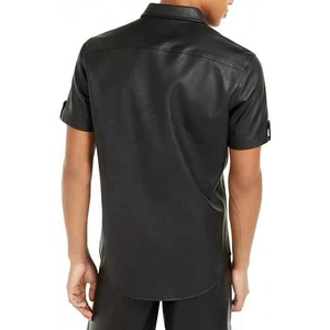 Chemise en cuir de style classique pour homme - noire - cuir d'agneau - cadeau pour homme - cuir de mouton véritable fait main - Product Image 5