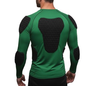<b>Men's</b> Green Padded <b>Compression</b> <b>Shirt</b> Full Sleeve Crew Neck Fitted Protective Top for Sports Training - Product Image 5