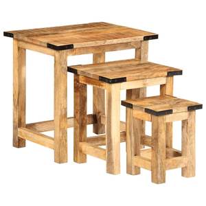 Ensemble de 3 tables d'appoint gigognes en bois naturel avec accents noirs pour la décoration du salon et des espaces de vie - Product Image 1