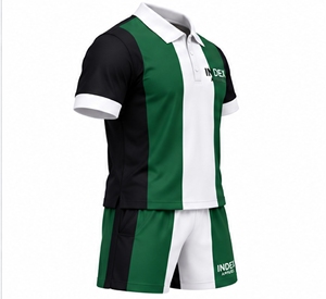 INDEX APPAREL <b>Men's</b> <b>Green</b> Black White Striped <b>Polo</b> <b>Shirt</b> Shorts Set Short Sleeve Knitted Quick Dry Sporty 2 Piece Outfit - Product Image 3