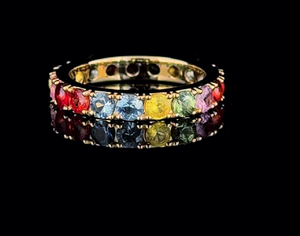 Élégante bague éternité multicolore en pierres précieuses arc-en-ciel en or massif, bijoux de luxe raffinés pour mariage et anniversaire - Product Image 4