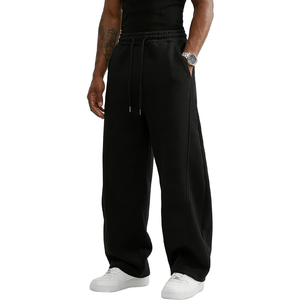 <b>Men's</b> <b>Black</b> Cotton Sweatpants Elastic Waist Drawstring Side Pockets Casual Loose Fit Autumn Wear - Product Image 3