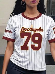 Camiseta de rayas para mujer al por mayor – Camiseta de béisbol con gráfico LA 79 personalizado – Camiseta de manga corta de mezcla de algodón de alta calidad - Product Image 3
