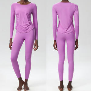 ชุดกีฬาเสื้อยืดผ้าลูลู่สำหรับเด็กผู้หญิง กางเกงเลกกิ้งเอวสูง ชุดออกกำลังกาย แห้งเร็ว ชุดออกกำลังกายสำหรับผู้หญิง - Product Image 3