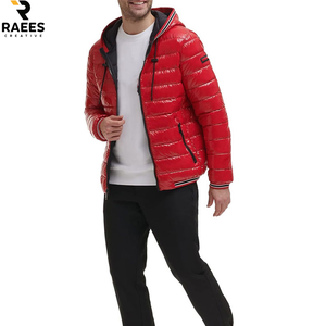 Blousons d'hiver matelassés en duvet noir à capuche pour hommes, personnalisables avec logo, en nylon, pour l'extérieur, chauds et légers, en gros - Product Image 4