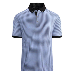 Polo à manches courtes pour homme, motif à pois bleus, avec bordure contrastée, coupe classique, style décontracté, tissu popeline 100% coton - Product Image 1