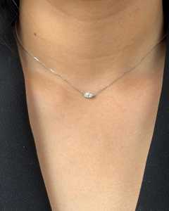 Colliers pendentifs en diamant de petite taille en or massif 14 carats, diamant de laboratoire taille marquise serti à griffes, certifié, pour usage quotidien, style minimaliste - Product Image 2