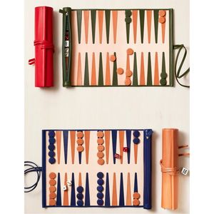Jeu de backgammon de luxe en cuir enroulable, portable, avec poche zippée, intérieur en daim fait main, backgammon enroulable - Product Image 3