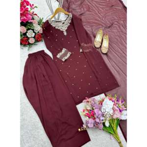 Conjunto de Top, Pantalones y Dupatta de Fiesta para Mujer de Diseñador con Bordado de Lentejuelas - Product Image 3