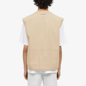 Gilet utilitaire en toile beige pour homme avec plusieurs poches, fermeture éclair, vêtement décontracté pour le printemps - Product Image 3