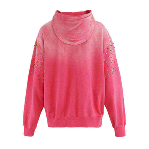 Trending OEM Custom Heavyweight Vintage Sun Faded Hem Acid <b>Wash</b> Rhinestones Hoodie Eco Friendly Screen Printing Fleece Winter - Product Image 4