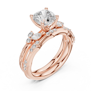Vinson Project - Elegante Juego de Anillos de Boda Vintage Art Deco con Corte Asscher, Moissanita Certificada por GRA, Chapado en Oro de 14K sobre Acero Inoxidable - Product Image 4