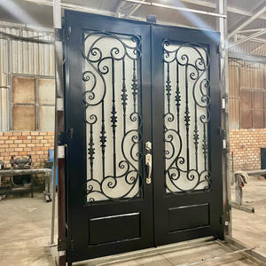 Puertas Frontales de Hierro Forjado Personalizadas con Vidrio Templado, Puertas de Entrada de Hierro Modernas para Diseño de Seguridad Exterior de Casas de Lujo - Product Image 1
