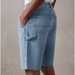 Shorts en jean délavé style vintage, coupe droite, ourlet brut, style hip-hop, longueur genou, pour homme - OEM/ODM - Product Image 2