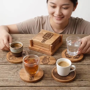 <b>Beads</b> Art Handmade Wooden <b>Coaster</b> Set Square Retro Microphone Design Mats & Pads From Uttar Pradesh 10cm Diameter - Product Image 2