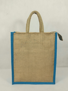Custom Jute Shopping <b>Tote</b> <b>Bag</b> <b>Blue</b> Border Zipper Closure Reusable Eco-Friendly Wedding Grocery Carry <b>Bag</b> for Promotional Retail - Product Image 1