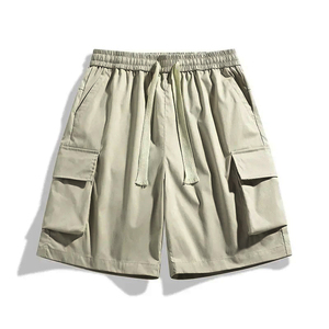 Shorts cargo pour hommes, couleur unie, en toile, taille élastique, décontractés, taille mi-haute, avec poches - Product Image 6