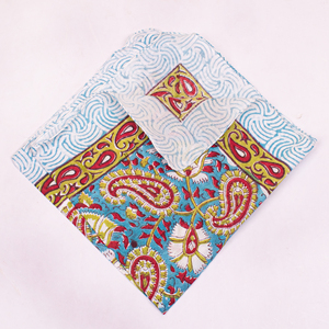 Best Floral Block Printed Poplin Multi-Functional Cotton Square Scarf Bandana Handmade Eco-Friendly Breathable <b>Tie</b> <b>Back</b> Four - Product Image 2