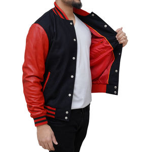 Veste de baseball personnalisée avec logo brodé, manches en cuir, veste de baseball en laine pour hommes - Product Image 5