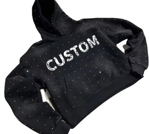 Sudadera con Capucha Personalizada con Pedrería, Unisex, Holgada, Informal, para Otoño, con Bolsillo Delantero y Diseño con Estampado Brillante - Product Image 1
