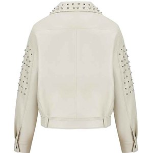 Women Studded Leather <b>Jacket</b> Black Biker Motorcycle <b>Punk</b> Style Genuine PU Leather OEM Custom Wholesale Supplier - Product Image 6