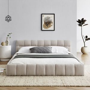 <b>Queen</b> <b>Size</b> Upholstered <b>Bed</b> <b>Frame</b> with Thick Chenille Fabric Solid Wood Platform <b>Bed</b> Headboard - Product Image 3