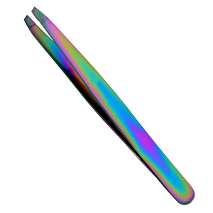 Professional Stainless Steel Slanted Tip Eyebrow <b>Rainbow</b> Color Tweezers with Reusable & Durable Design and Custom Logo Low MOQ - Product Image 1