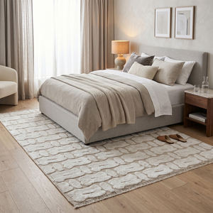 Tapis texturé floral beige ivoire, tapis de zone à motifs géométriques en relief, franges, antidérapant, écologique, tufté à la main pour salon - Product Image 3