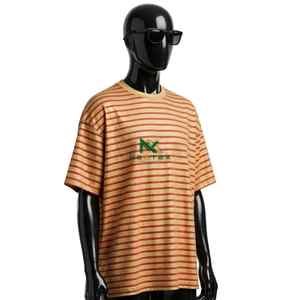 T-shirt rayé unisexe NEXTEX, couleur moutarde rouille, jersey de coton doux, col rond, t-shirt décontracté - Product Image 2