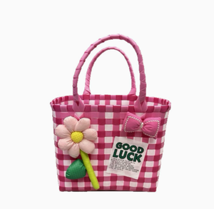 Cesta de mercado tejida colorida para niños pequeños, bolso de mano de dibujos animados para acampar - Product Image 1