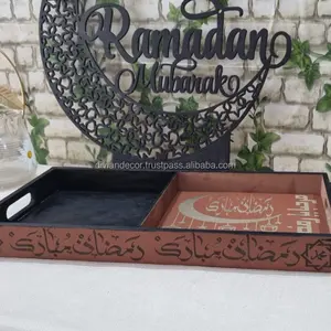 Vassoio da portata in MDF calligrafia in stile arabo piatto di cioccolato di lusso Ramadan Eid omaggi vassoi in pelle PU per la cucina di casa
