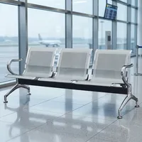 Canapé de bureau moderne à trois places en acier inoxydable avec accoudoirs pour salle d'attente, réception scolaire, hall, aéroport, hôpital