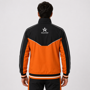 Performance Outerwear, Adjustable Hood and Cuffs, Durable Athletic Training Jacket, Streetwear Two Tone <b>Black</b> Orange <b>Windbreaker</b> - Product Image 2
